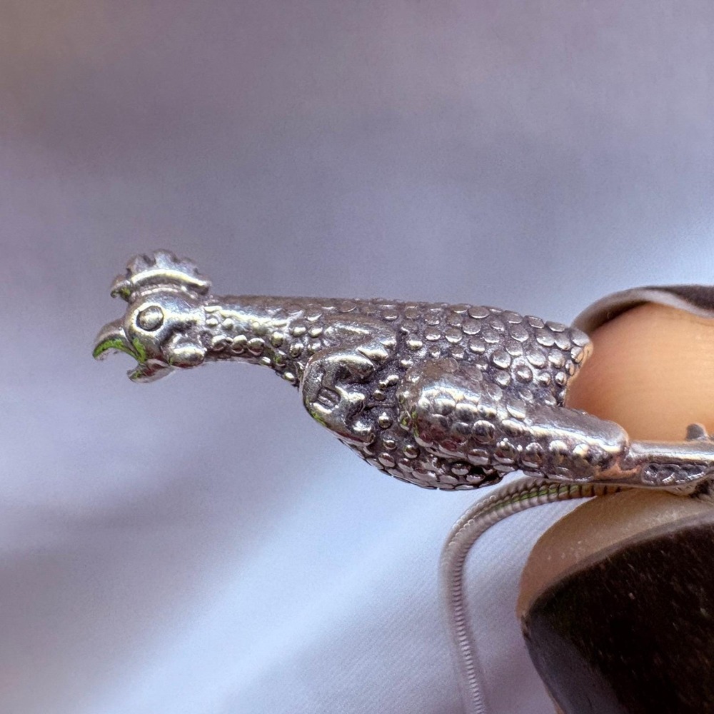 Rubber Chicken Pendant Necklace 18in Silver Excellent 925 Italy Snake Chain
